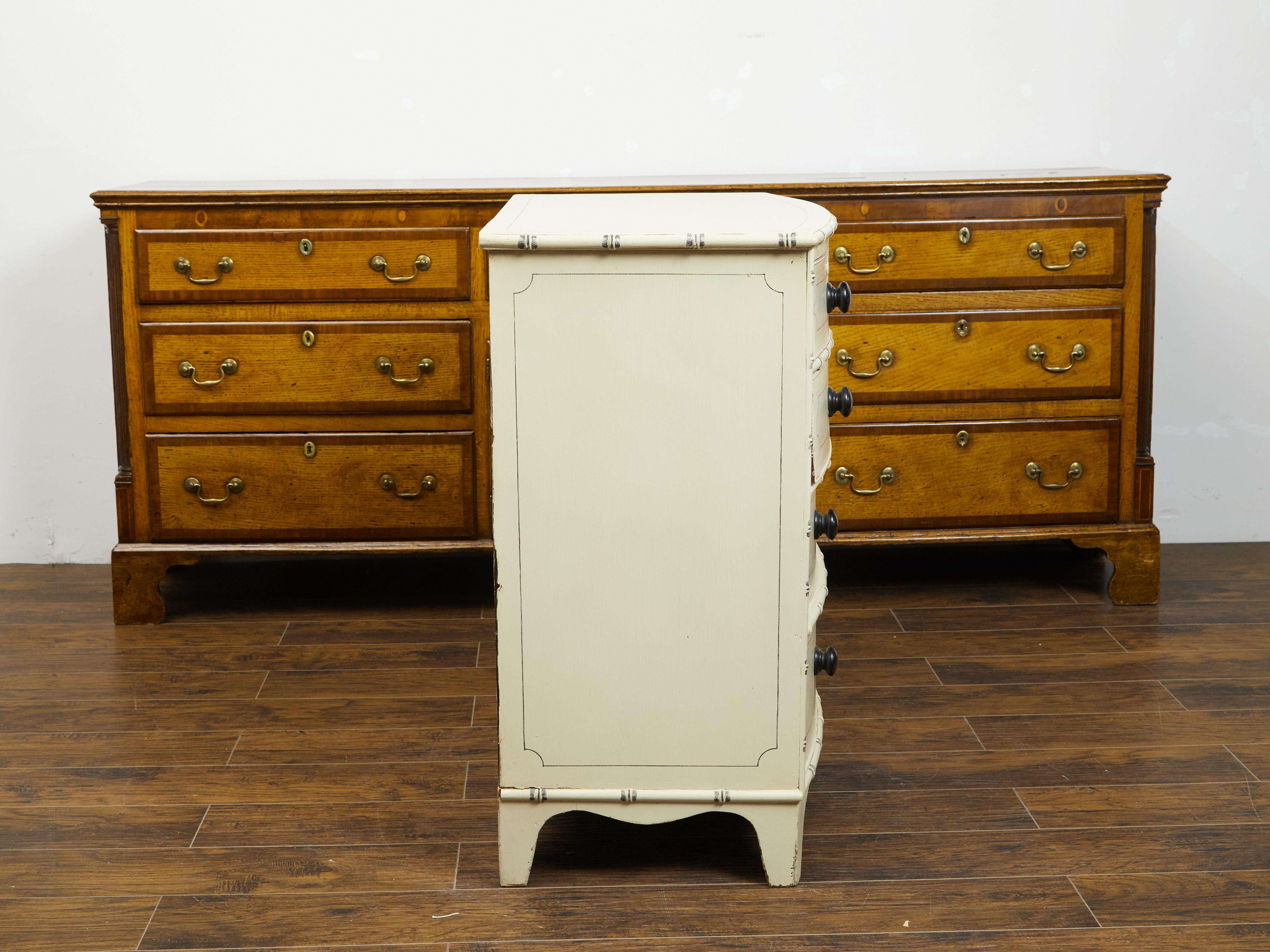 English 1860s Bow Front Five-Drawer Painted Chest with Light Color 2