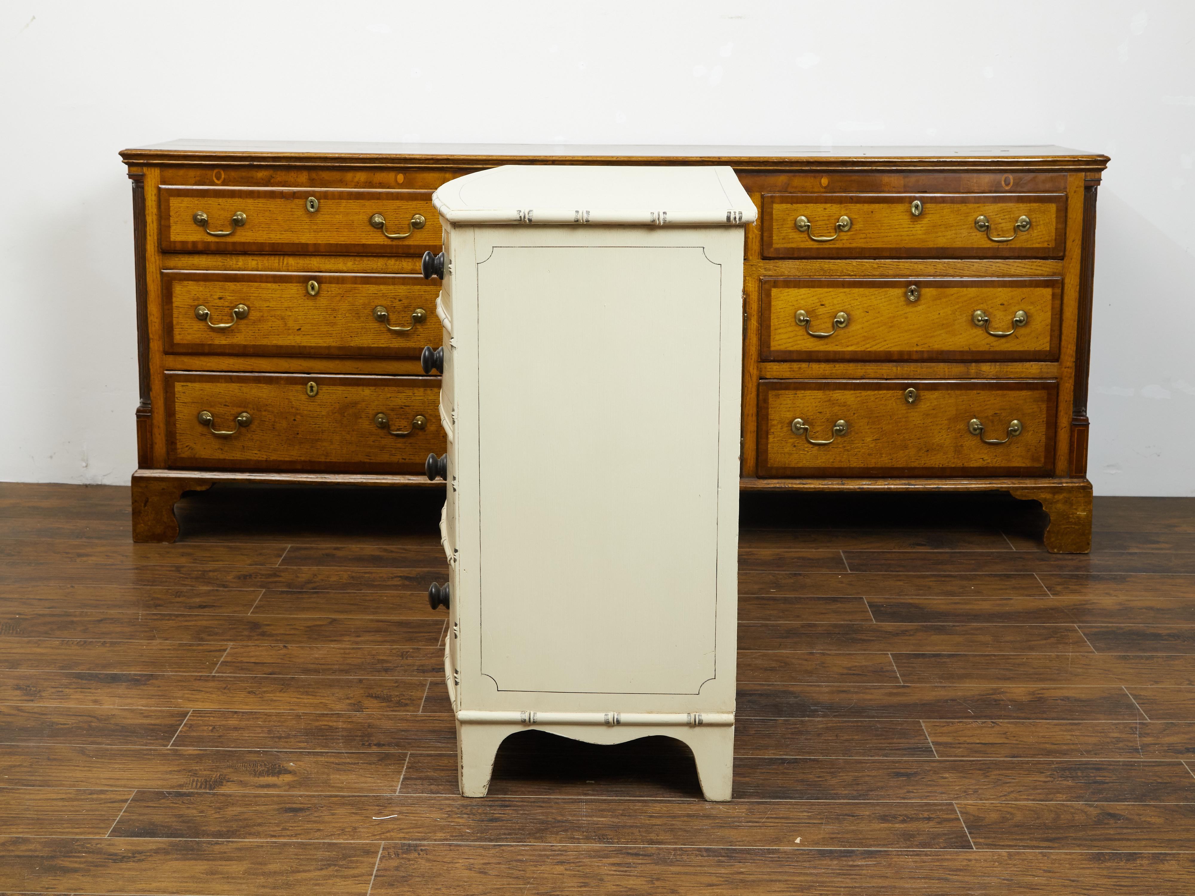 English 1860s Bow Front Five-Drawer Painted Chest with Light Color 4