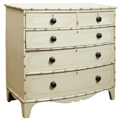 English 1860s Bow Front Five-Drawer Painted Chest with Light Color