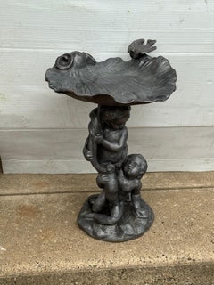 English 1860s Lead Cherub & Aluminum Seashell Birdbath Statue