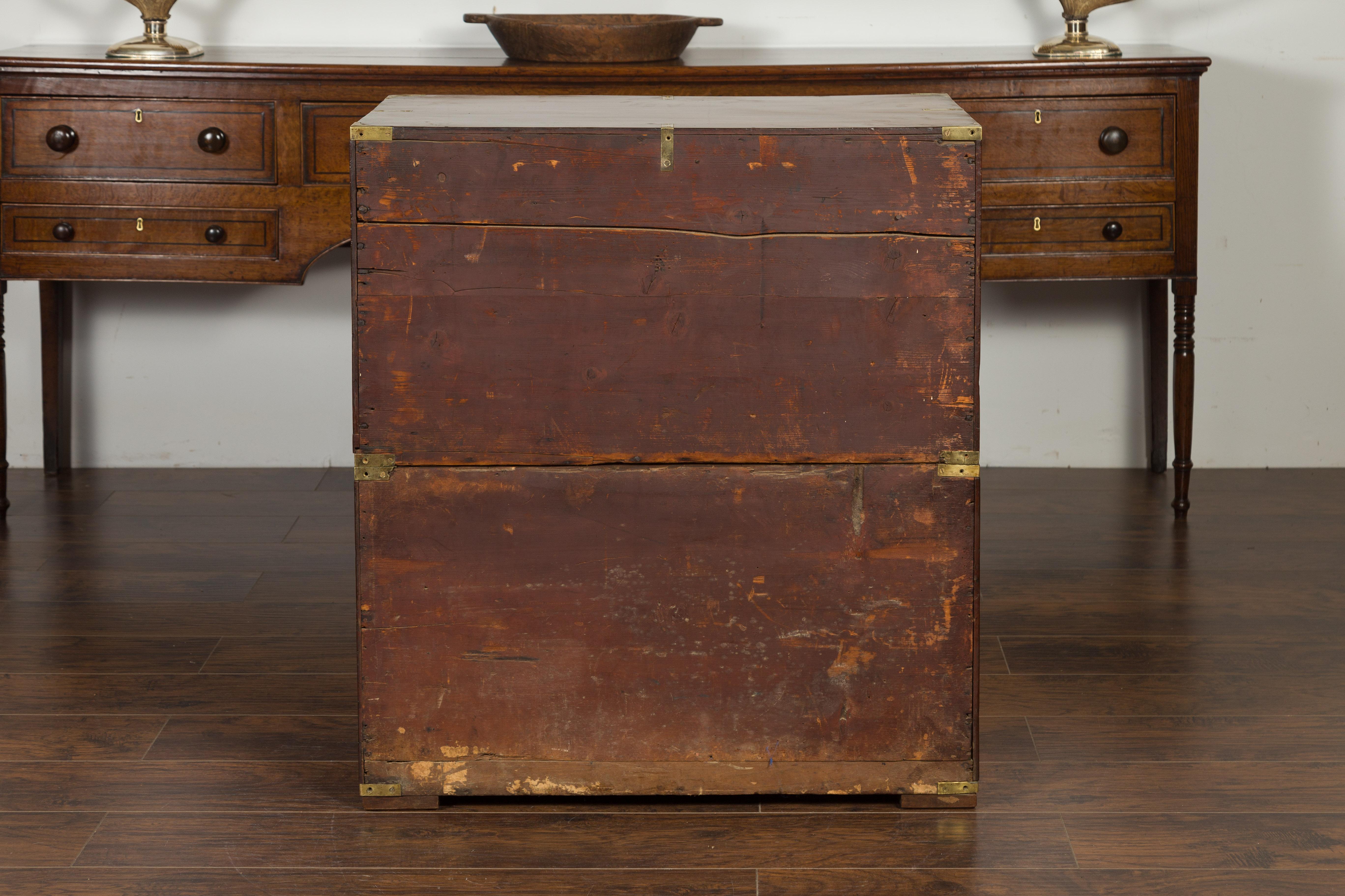 English 1860s Mahogany Campaign Chest with Small Desk Area and Brass Hardware 6