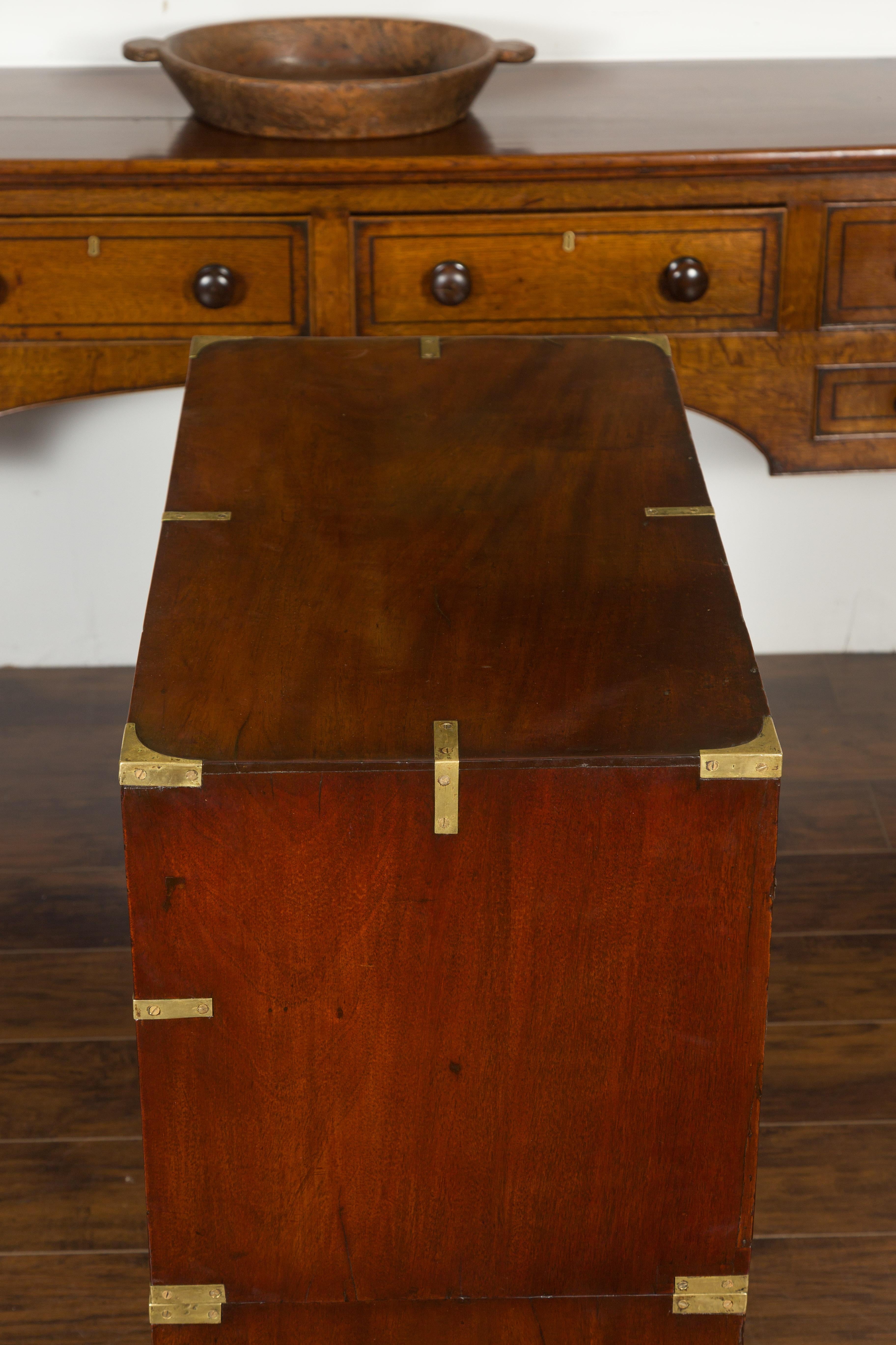English 1860s Mahogany Campaign Chest with Small Desk Area and Brass Hardware 9