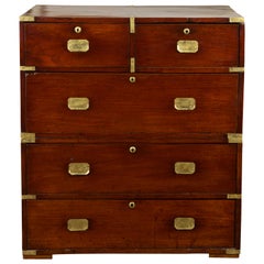 English 1860s Mahogany Campaign Chest with Small Desk Area and Brass Hardware