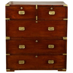 English 1860s Mahogany Campaign Chest with Small Desk Area and Brass Hardware