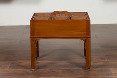 English 1860s Mahogany Copper Lined Wine Caddy with Carved C-Scroll Spandrels