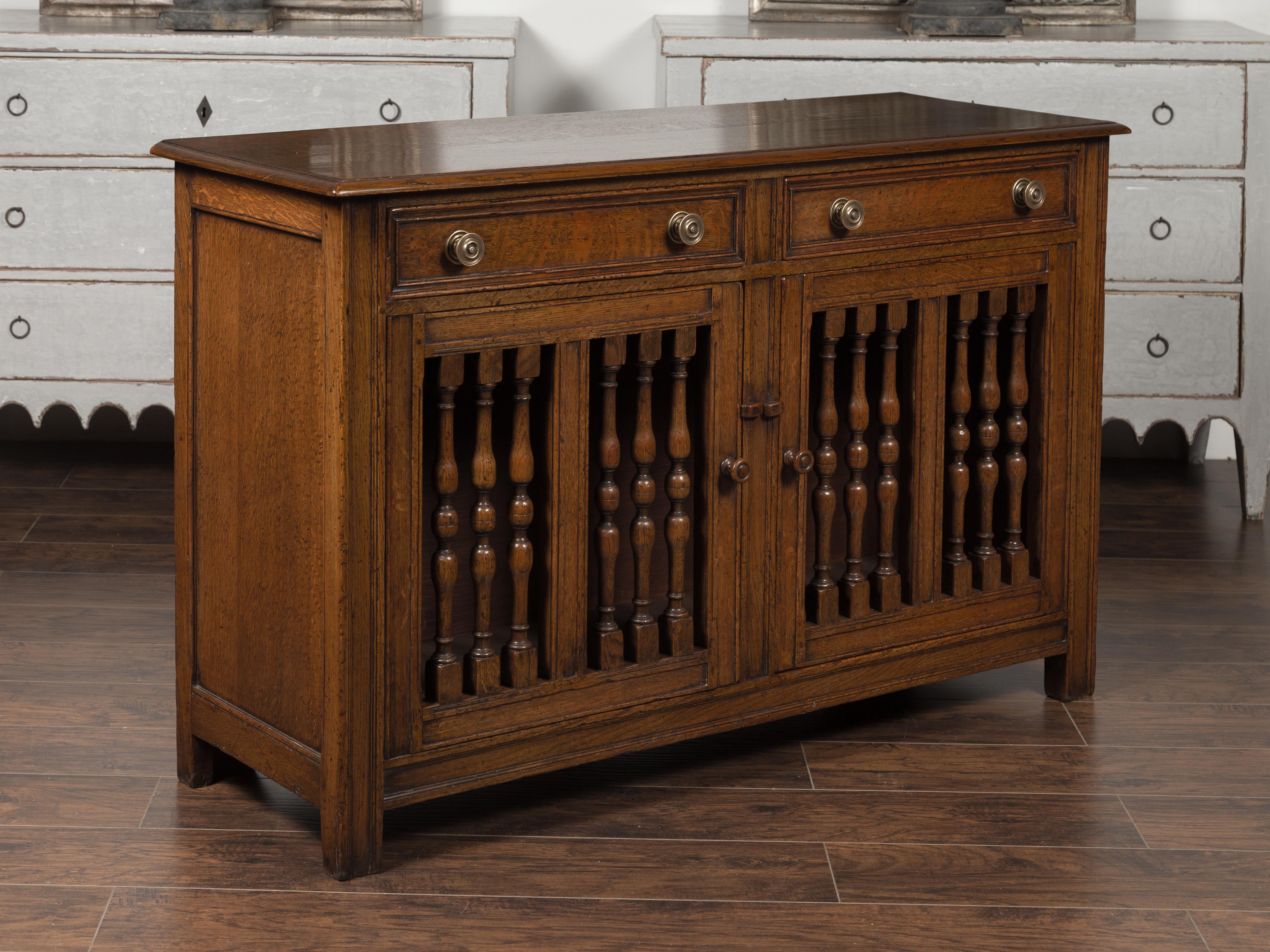 English 1860s Oak Buffet with Two Drawers, Two Doors and Baluster Motifs 5