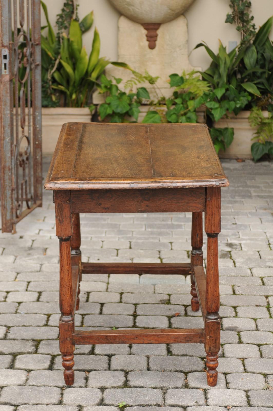 English 1860s Oak Side Table with Drawer, Turned Baluster Legs and Stretcher 5