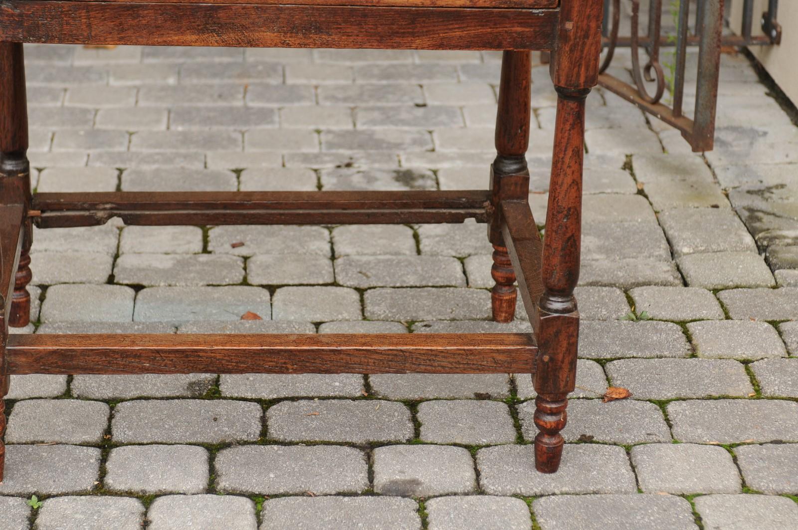 English 1860s Oak Side Table with Drawer, Turned Baluster Legs and Stretcher im Zustand „Gut“ in Atlanta, GA