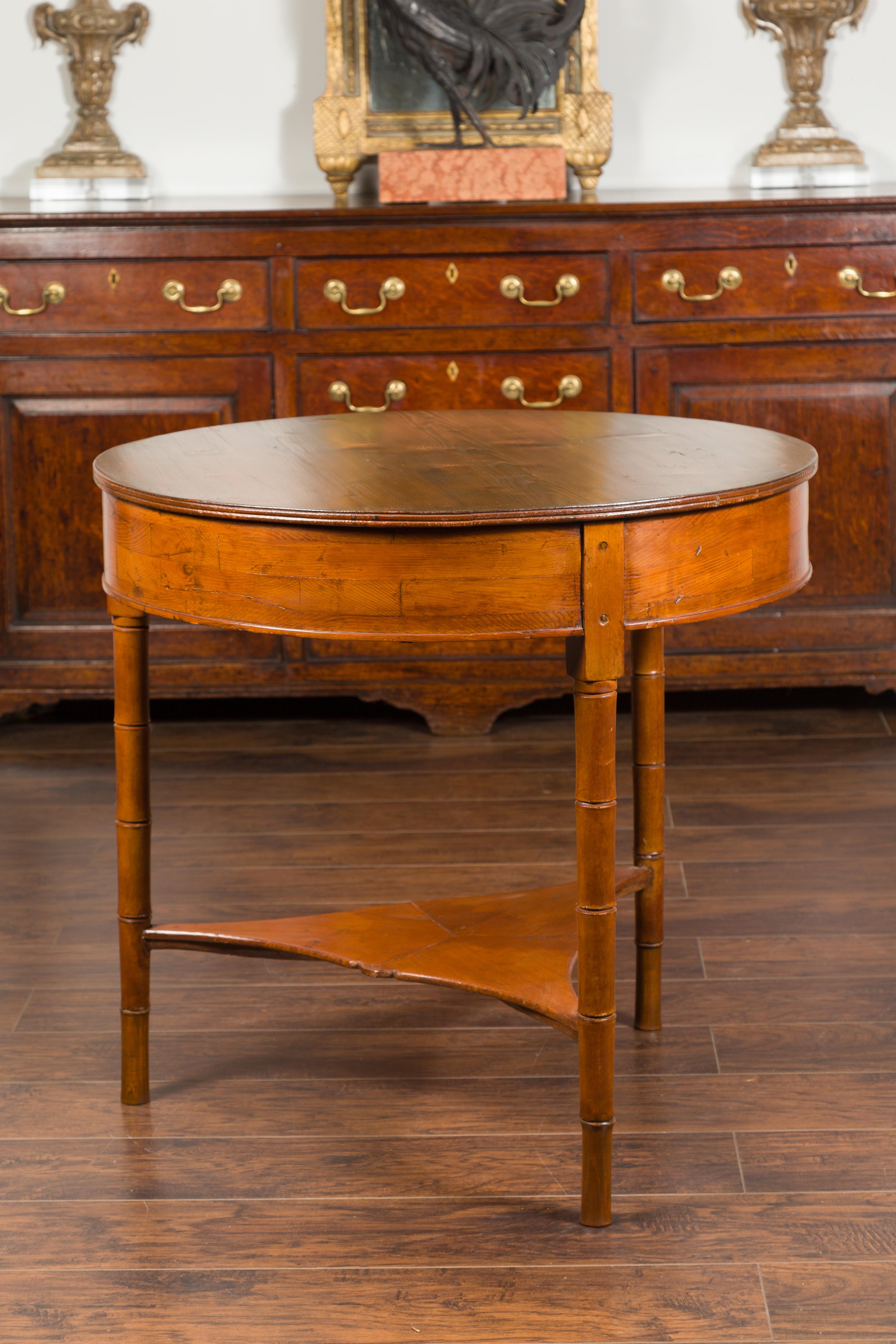 English 1860s Pine Center Table with Partitioned Drawer and Faux Bamboo Legs For Sale 9