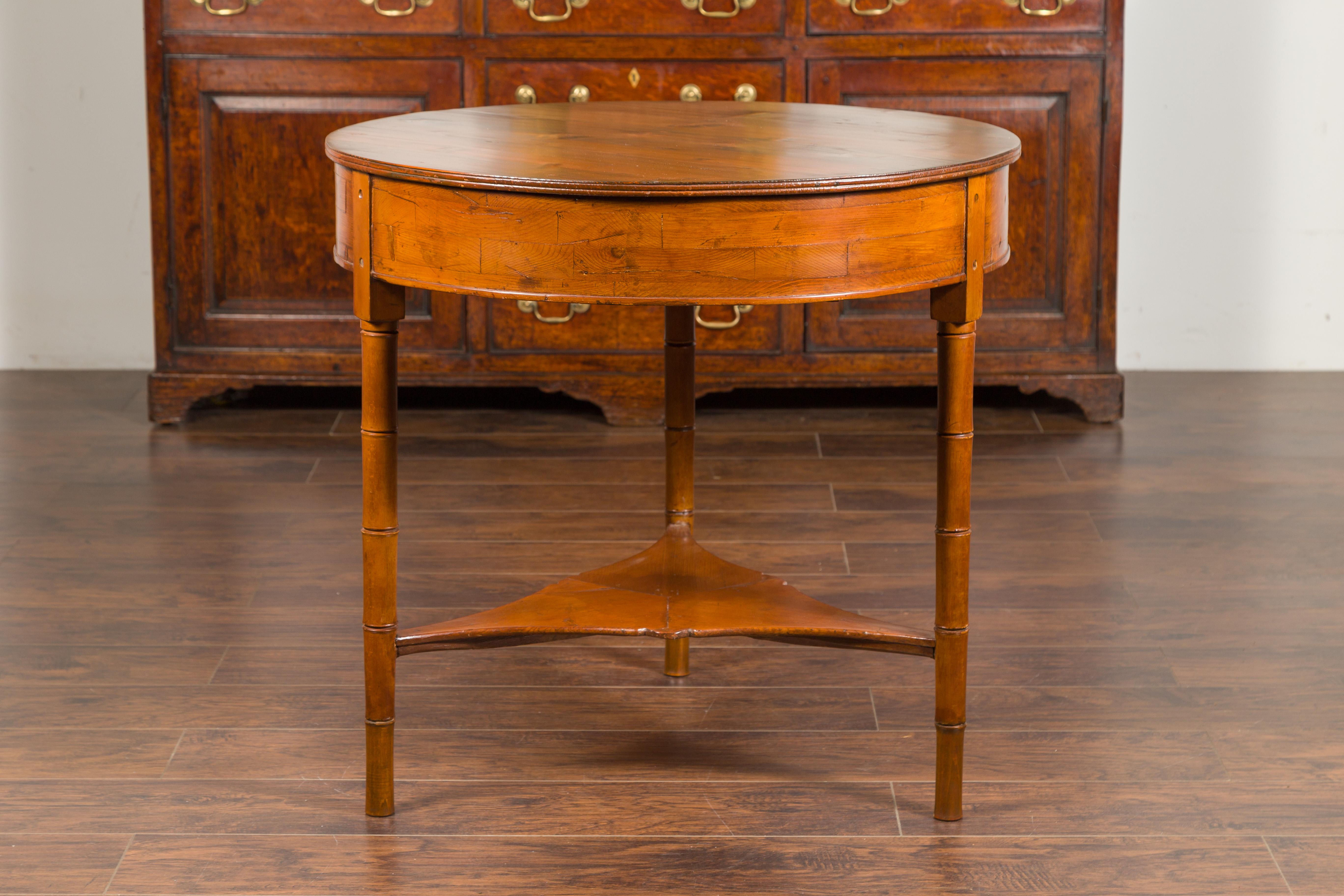 English 1860s Pine Center Table with Partitioned Drawer and Faux Bamboo Legs For Sale 10