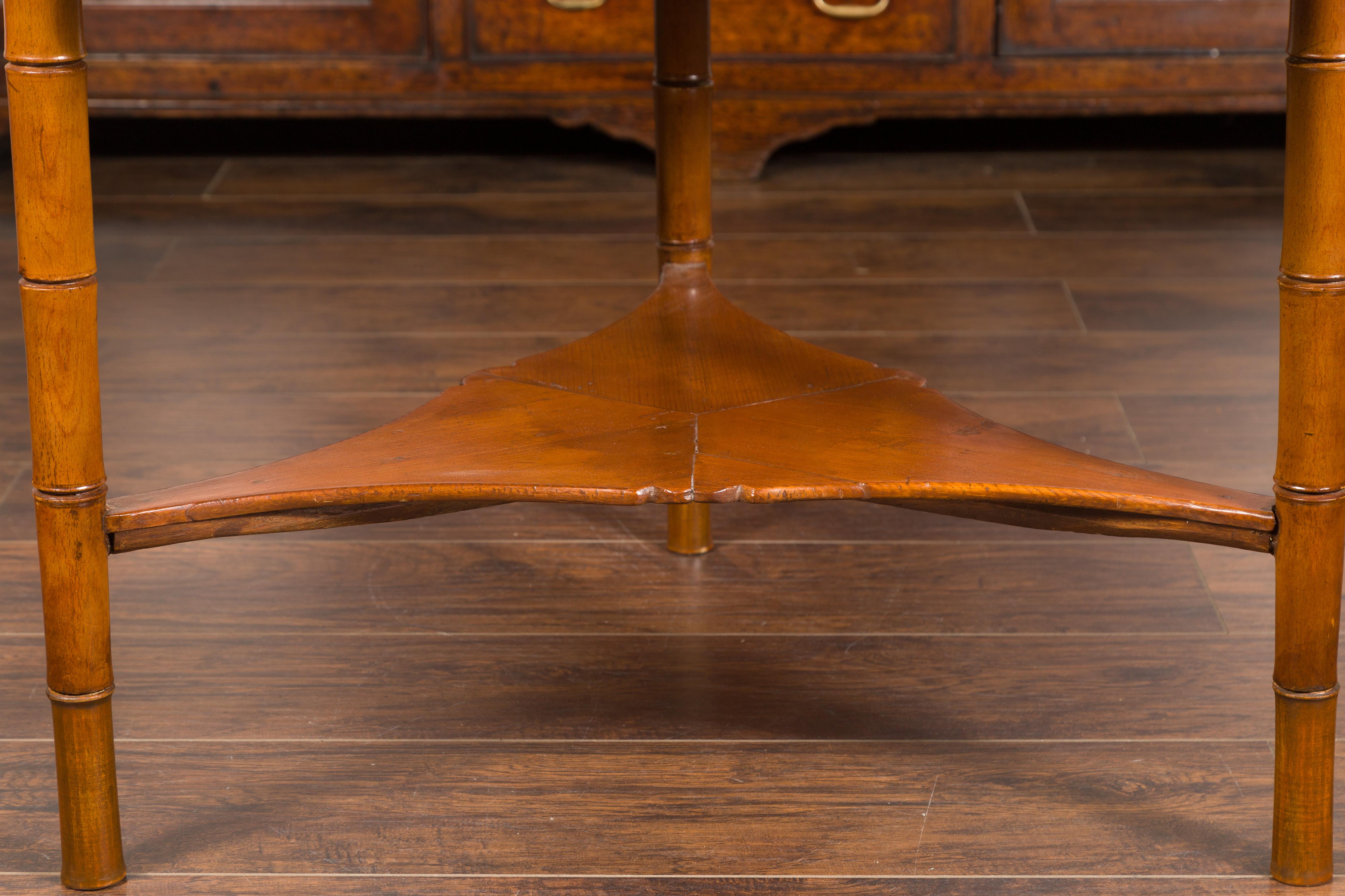 19th Century English 1860s Pine Center Table with Partitioned Drawer and Faux Bamboo Legs For Sale