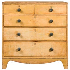 English 1860s Pine Five-Drawer Chest with Valanced Apron and Wooden Pulls