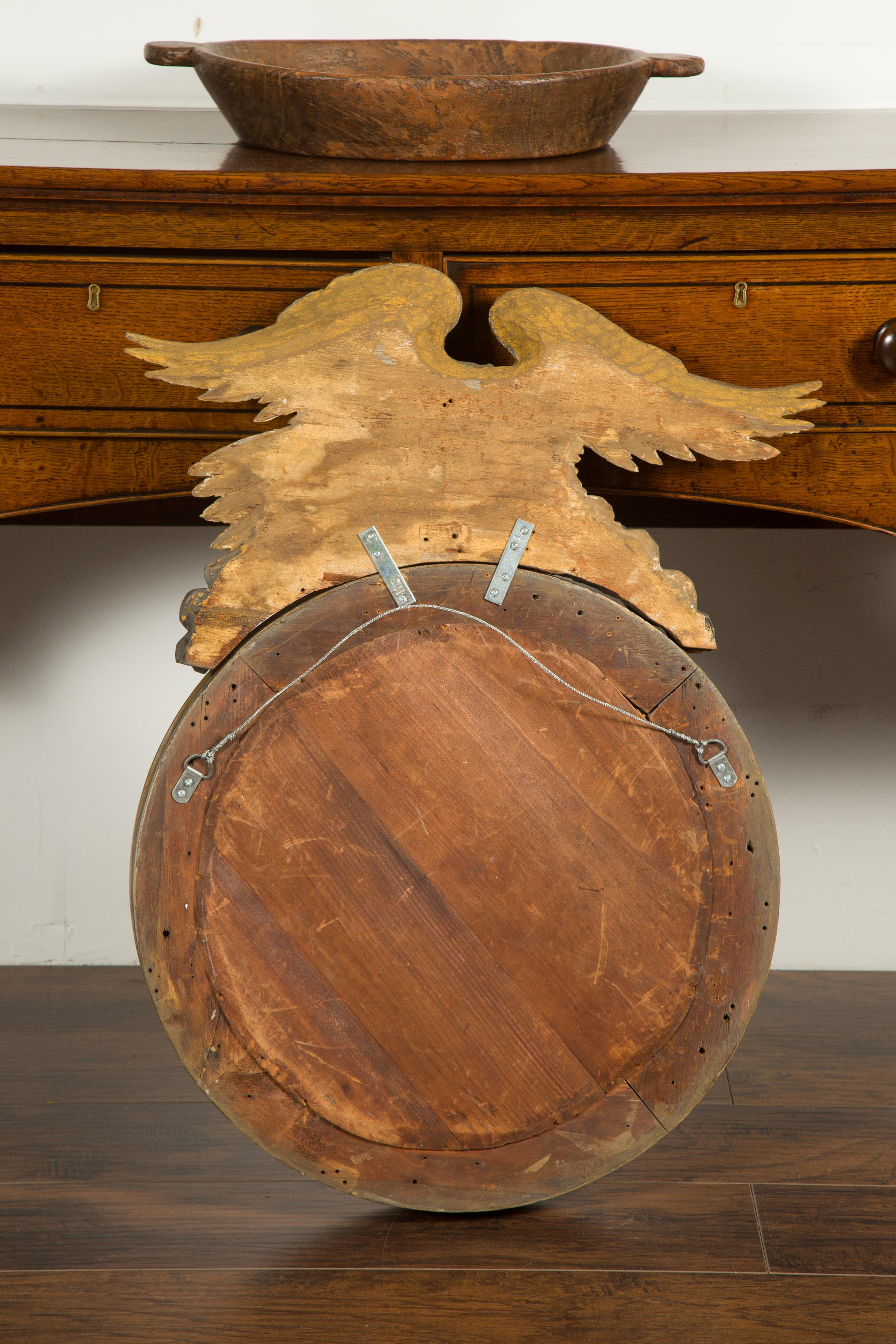 English 1860s Silver Leaf Convex Girandole Bullseye Mirror with Eagle Motif 7