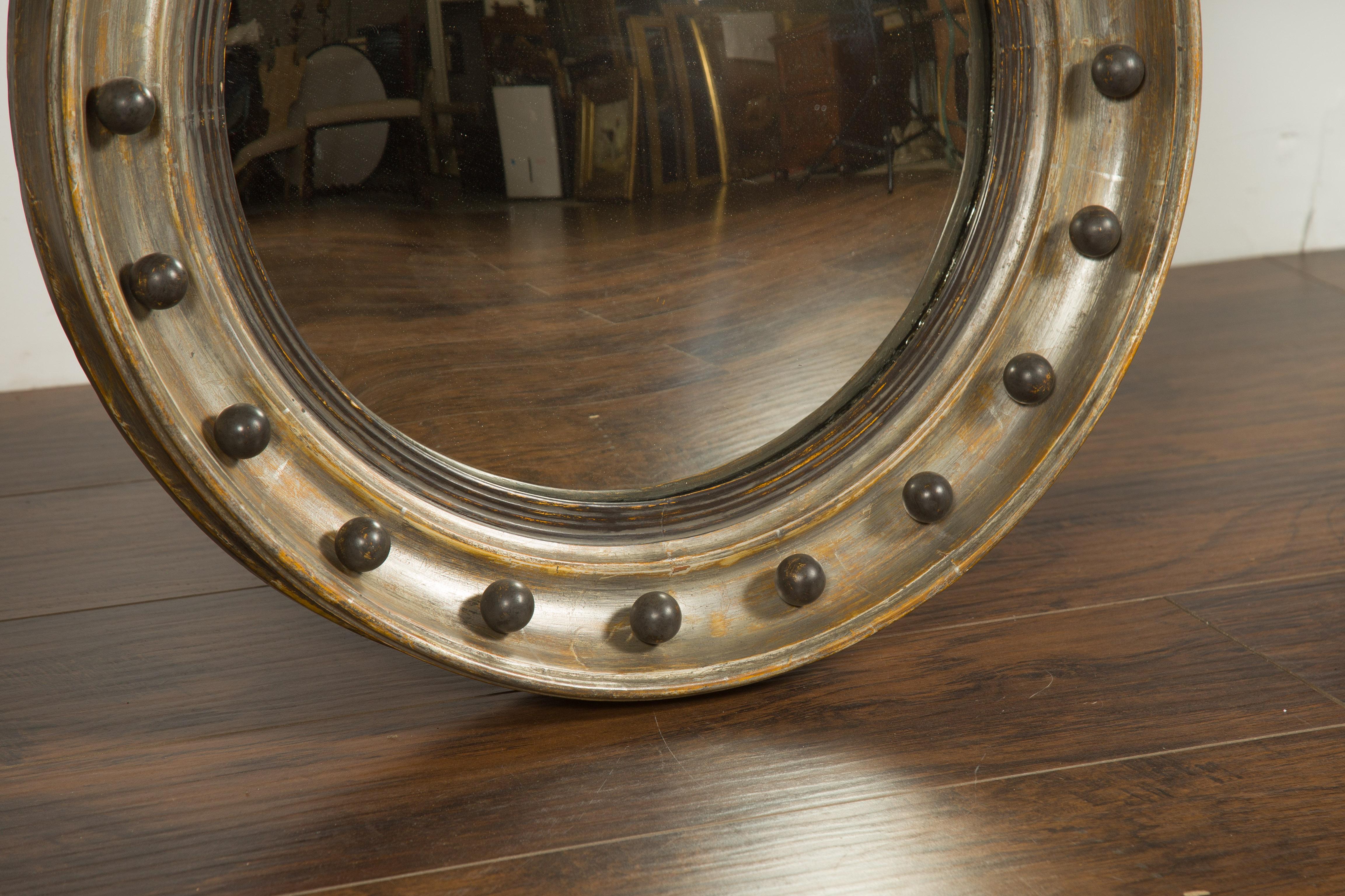 English 1860s Silver Leaf Convex Girandole Bullseye Mirror with Eagle Motif In Good Condition In Atlanta, GA