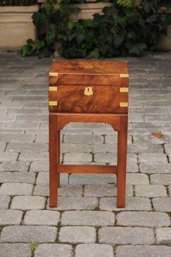 English 1860s Walnut Lap Desk Box on Custom Stand with Brass Accents and Leather