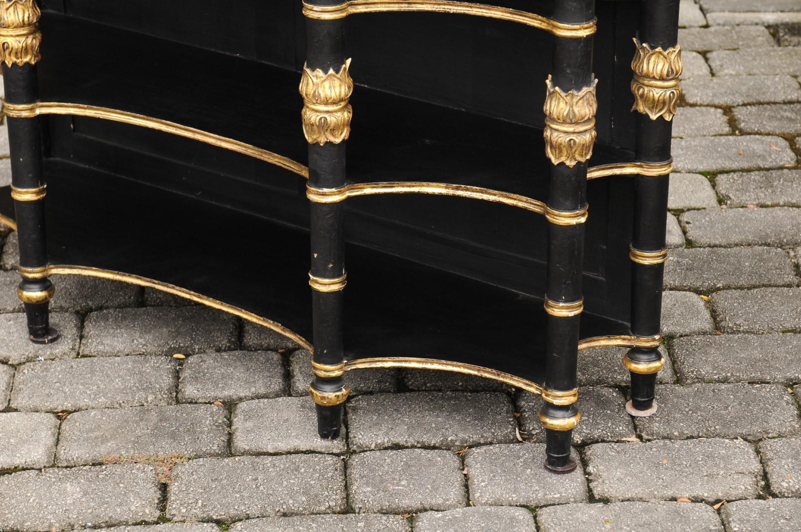 English Ebonized Three-Tiered Shelf with Chinoiserie Decor and Gilded Accents For Sale 6
