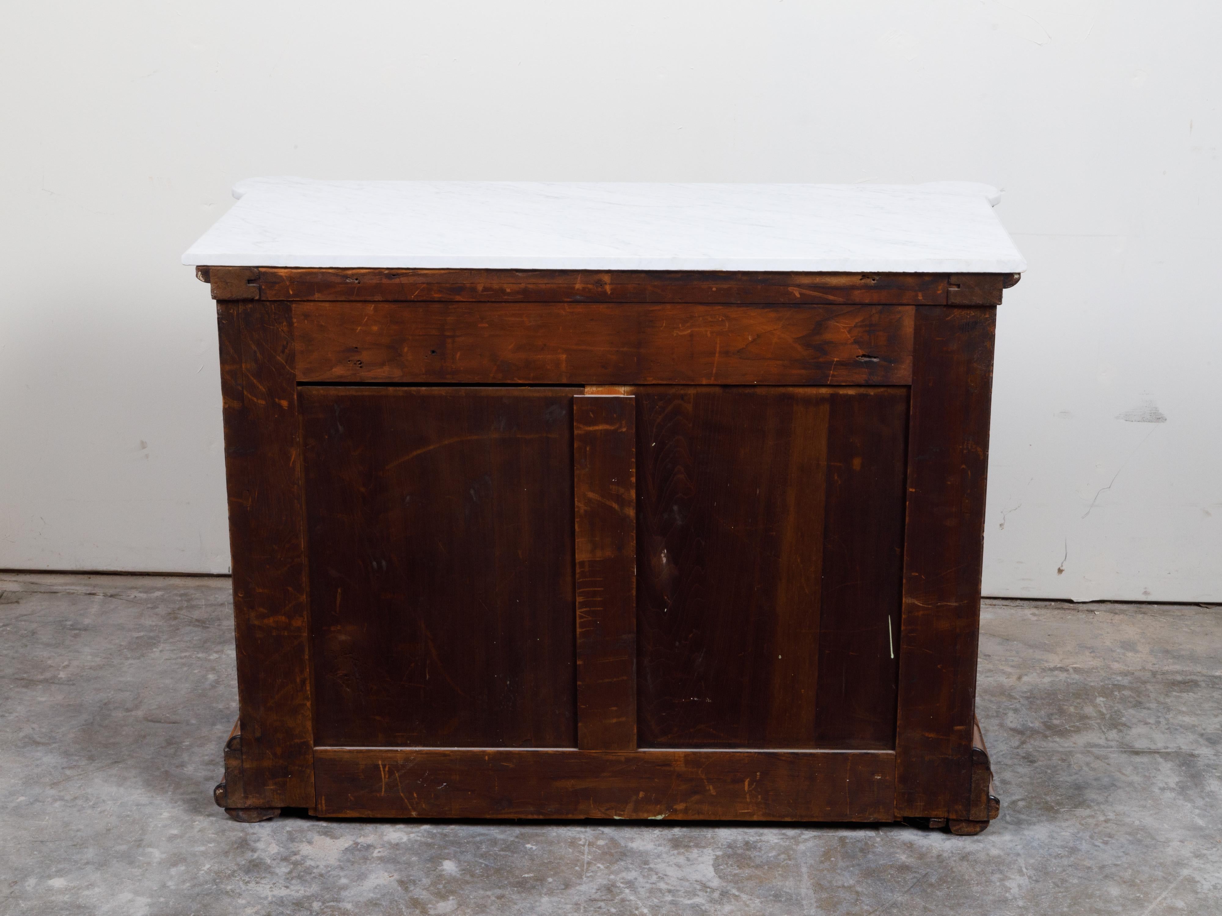 English 1870s Faux Bamboo Commode with Five Drawers and White Marble Top 10