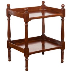 Antique English 1870s Mahogany Tiered Table with Turned Legs and Low Shelf and Finials