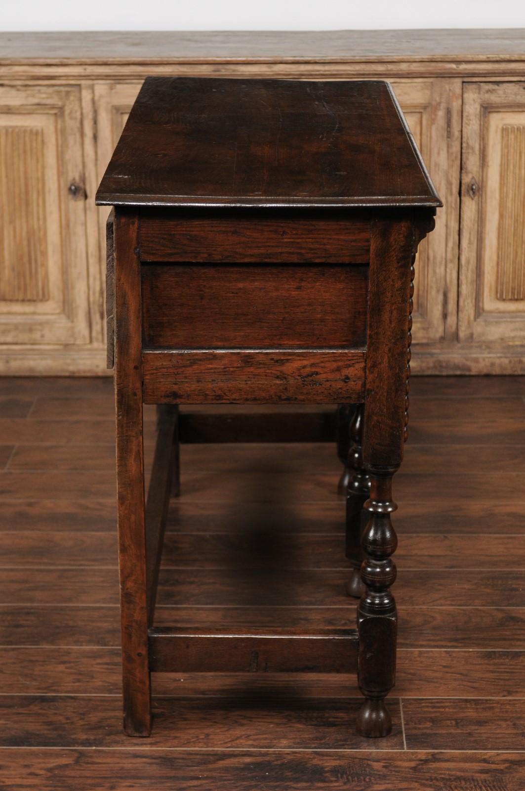 English 1870s Oak Dresser Base with Carved Geometric Front and Two Drawers For Sale 3