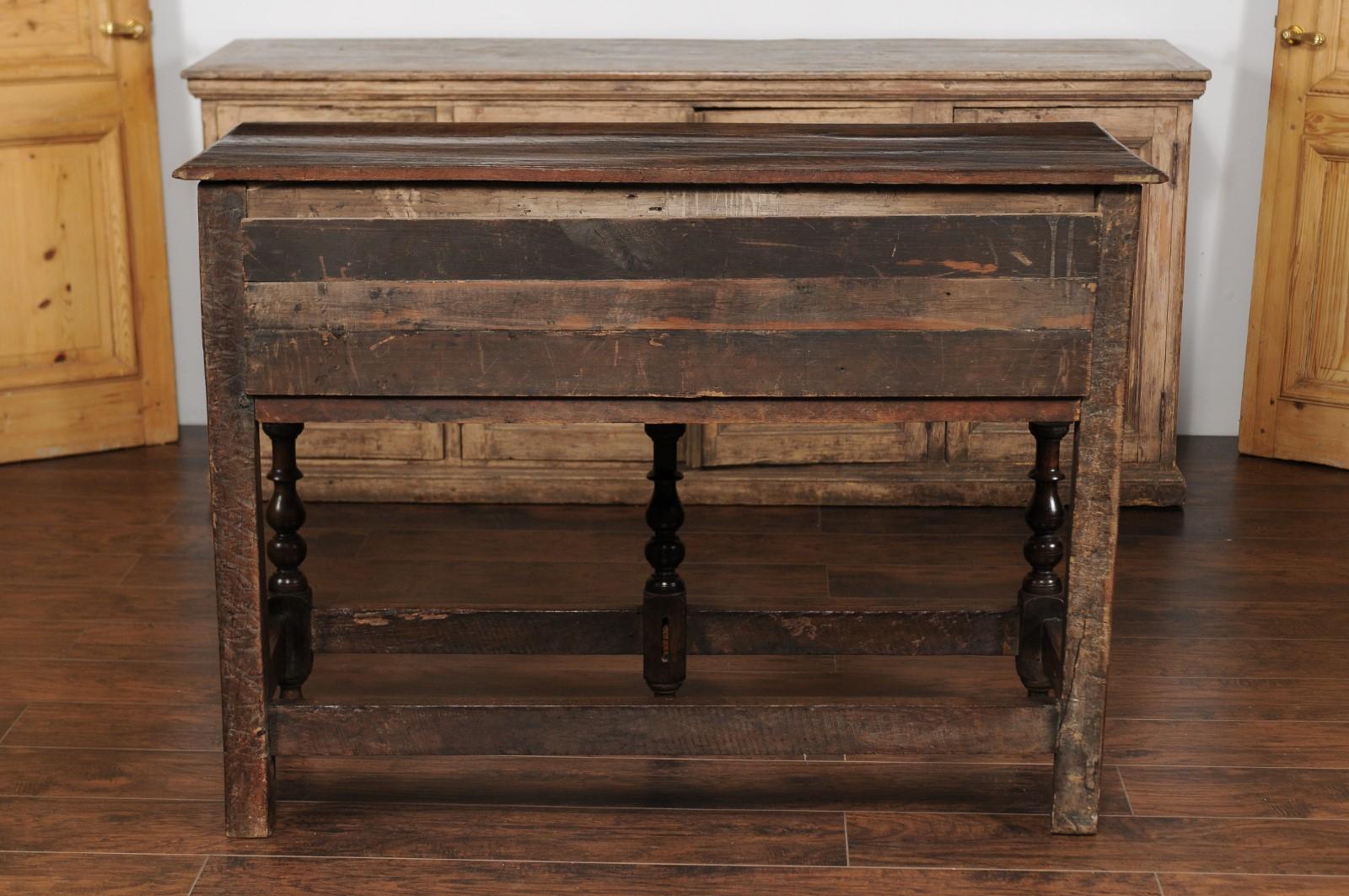 English 1870s Oak Dresser Base with Carved Geometric Front and Two Drawers For Sale 4