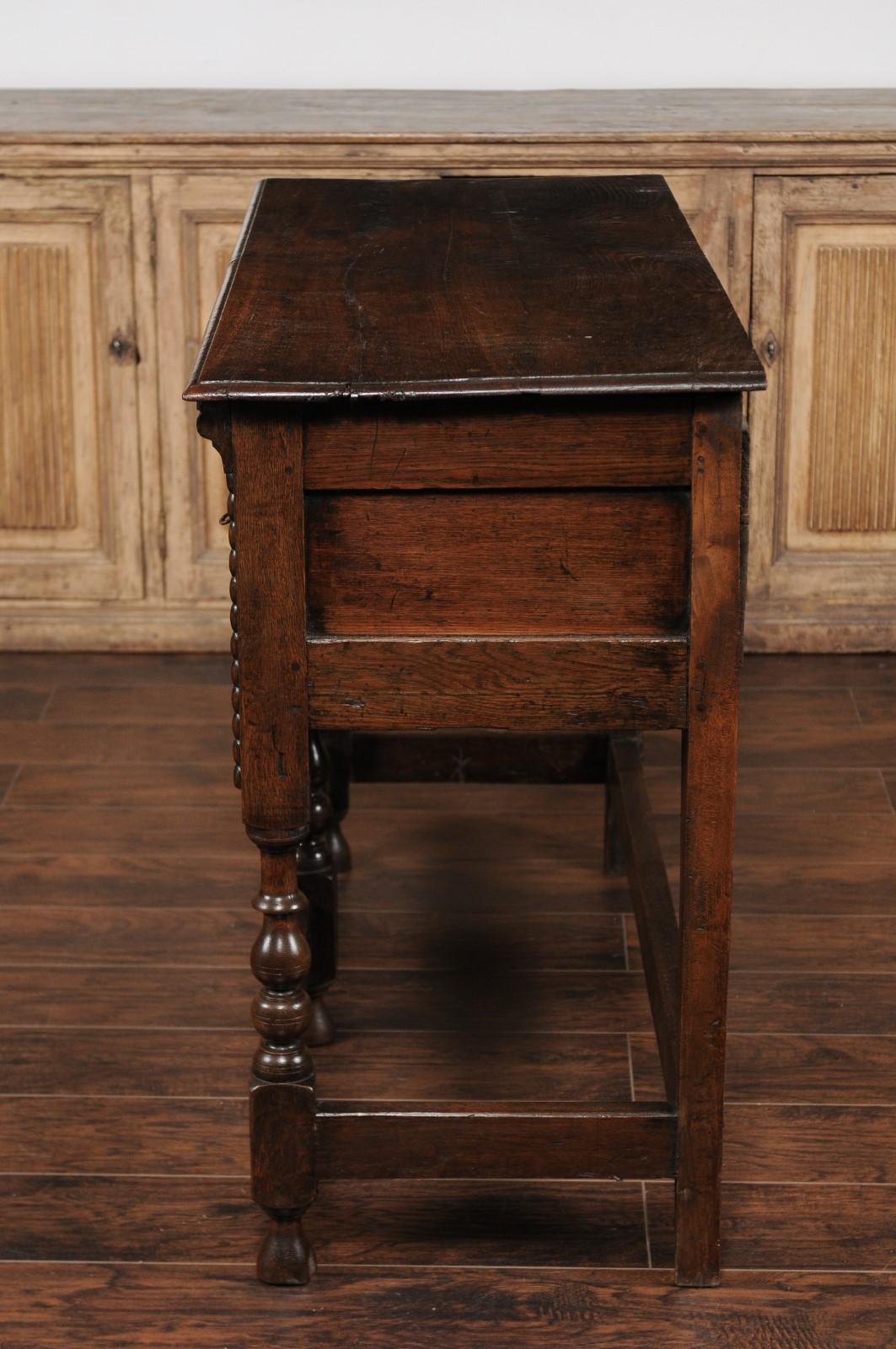 English 1870s Oak Dresser Base with Carved Geometric Front and Two Drawers For Sale 5
