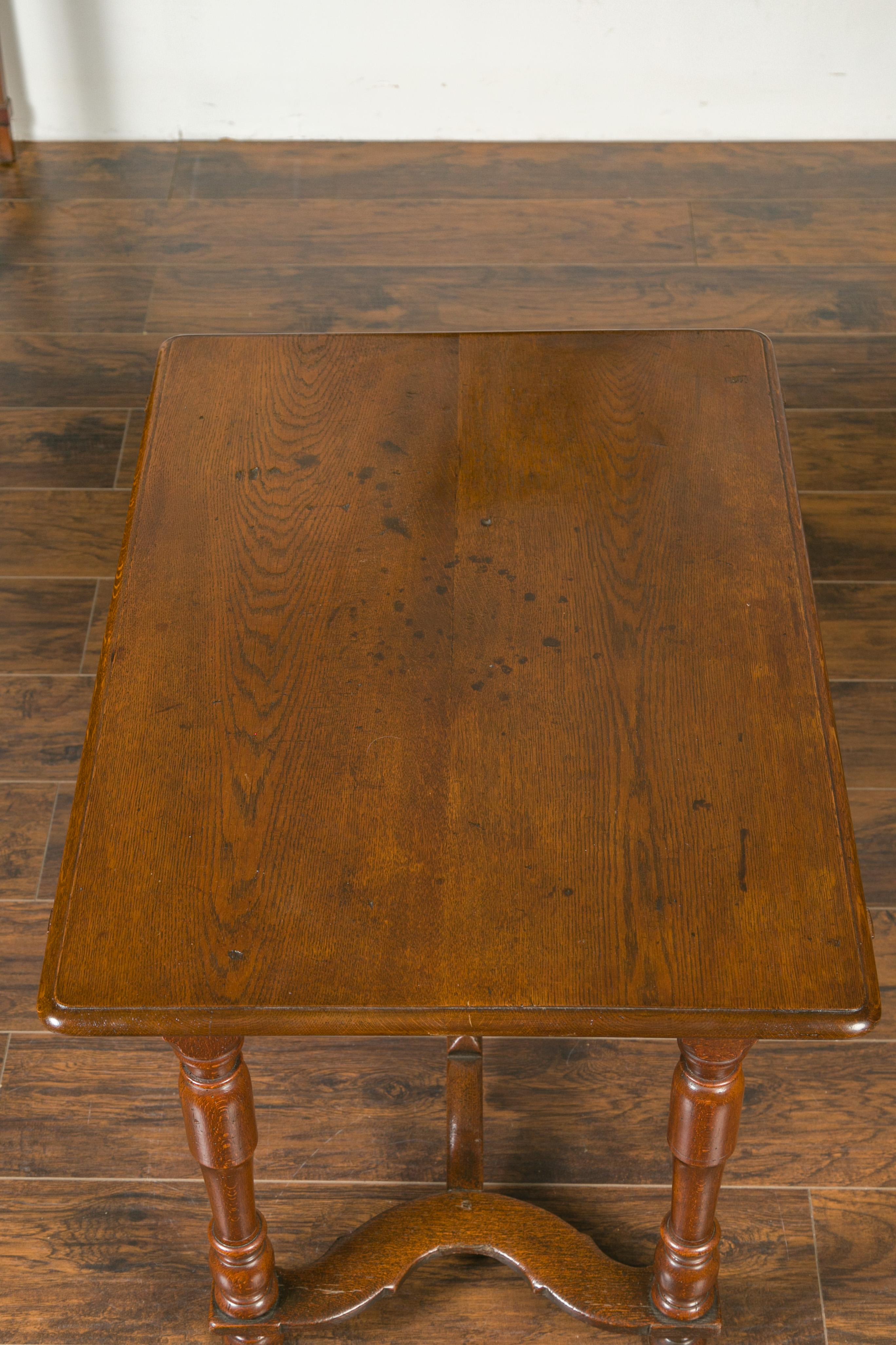 English 1870s Oak Side Table with Single Drawer, Turned Legs and Cross Stretcher 11