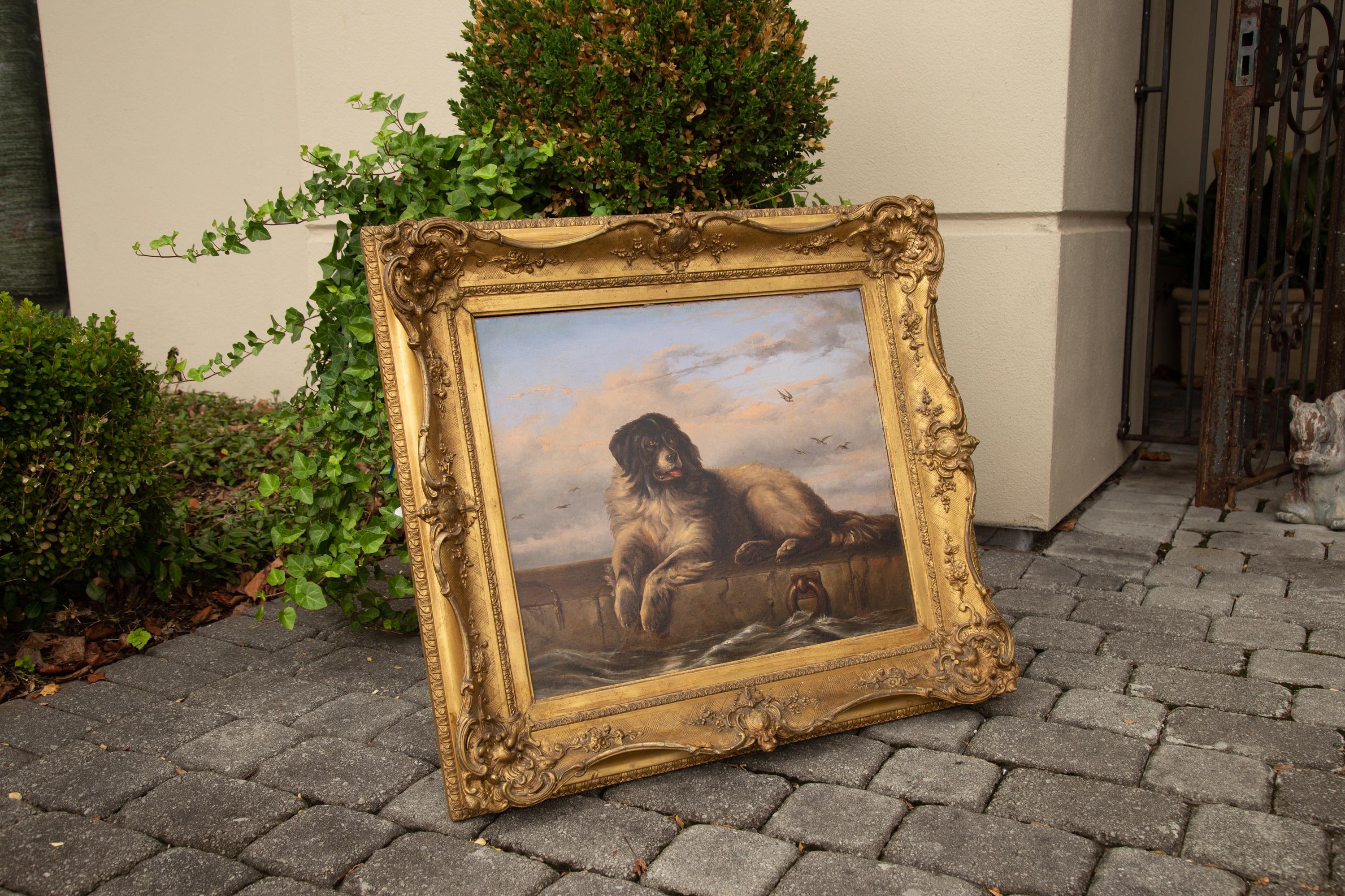 English 1870s Oil on Board Newfoundland Dog Painting after Sir Edwin Landseer For Sale 5