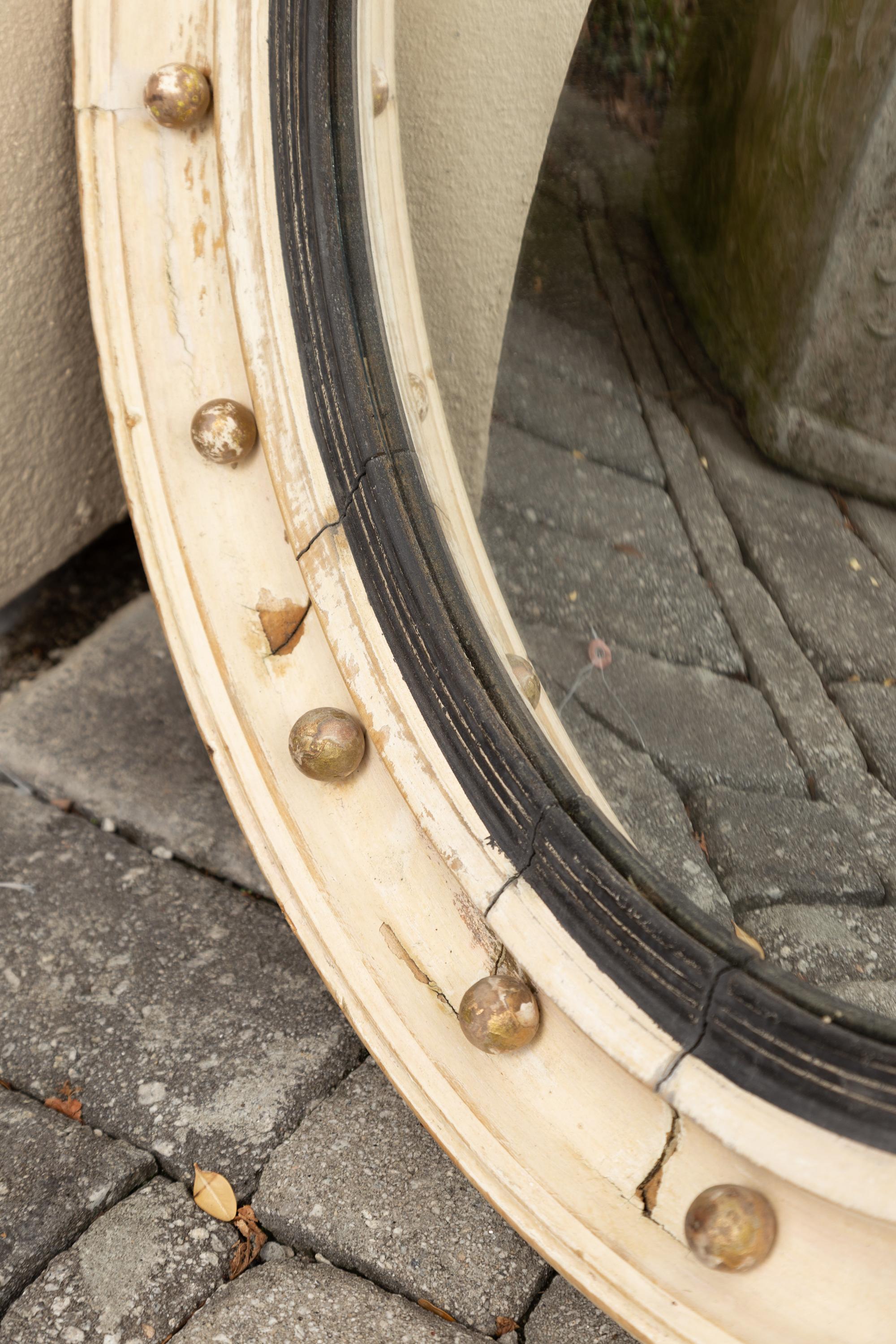 English 1870s Painted Wood Convex Bullseye Mirror with Ebonized Accents 9