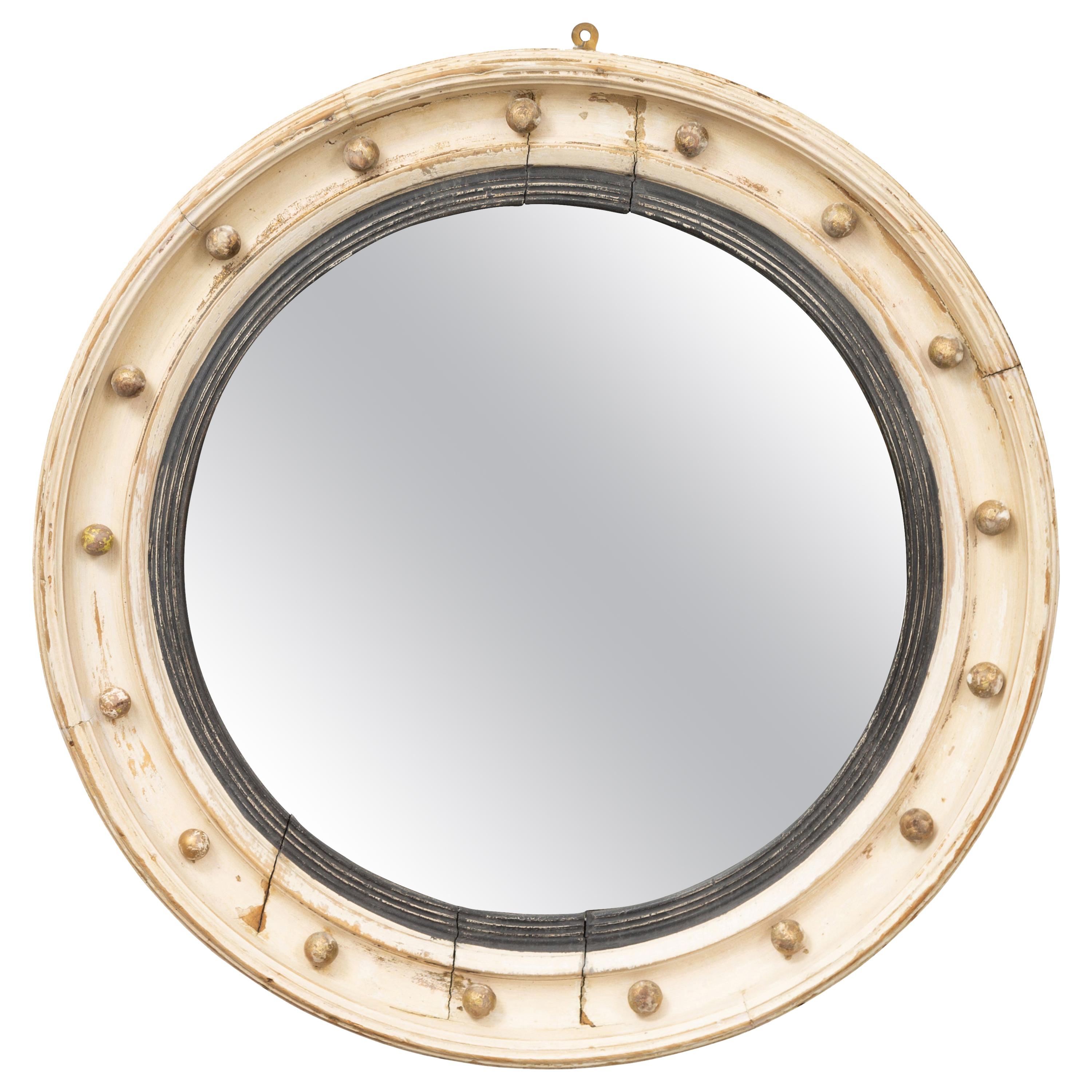 English 1870s Painted Wood Convex Bullseye Mirror with Ebonized Accents