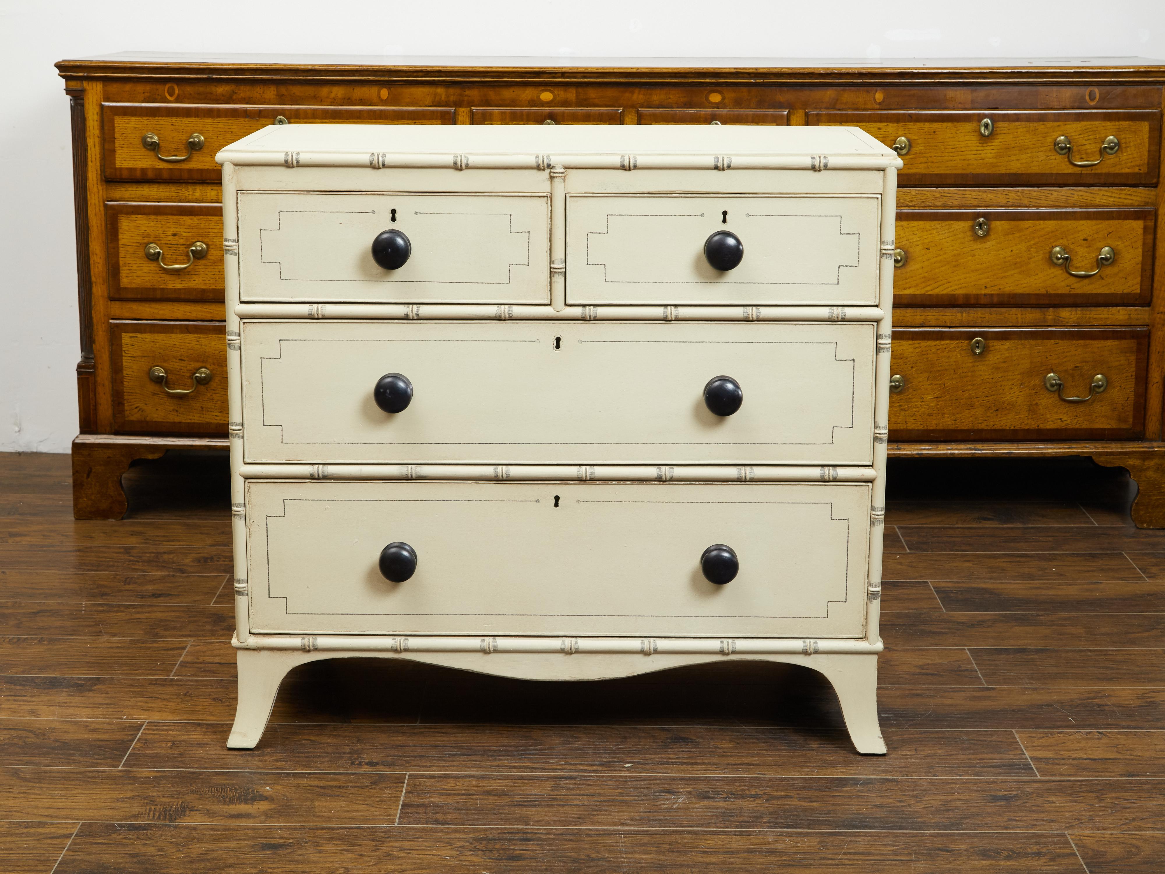 English 1870s Painted Wood Four-Drawer Chest with Splayed Bracket Feet In Good Condition In Atlanta, GA