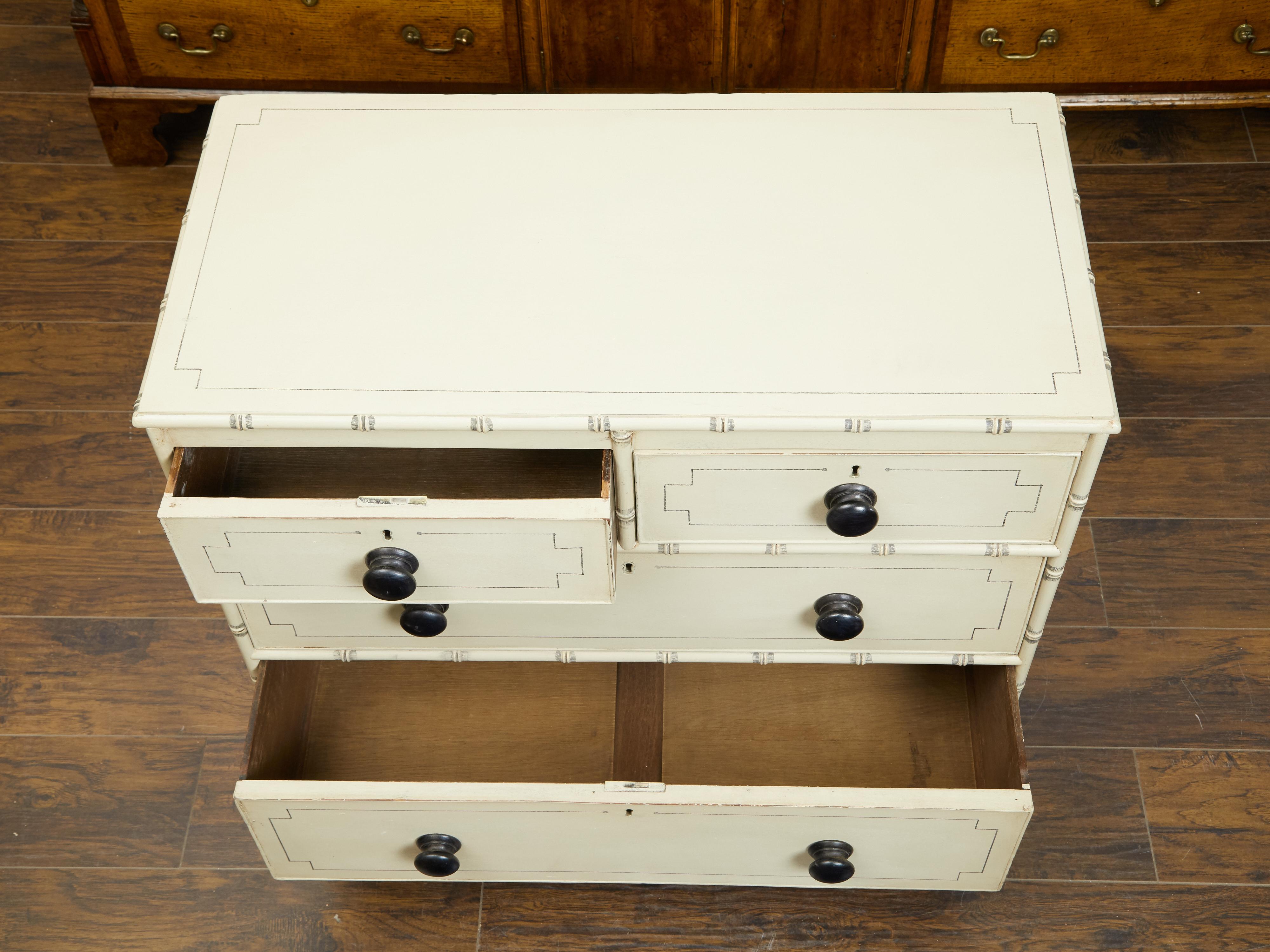 English 1870s Painted Wood Four-Drawer Chest with Splayed Bracket Feet 2