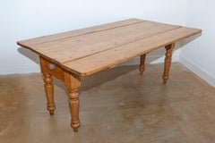 English 1875s Pine Drop Leaf Table with Two Lateral Drawers and Turned Legs
