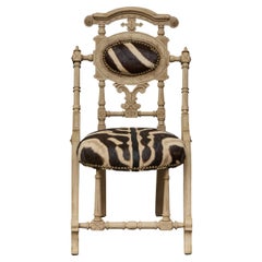 Antique English 1880s Aesthetic Movement Carved Oak Chair with Zebra Upholstery