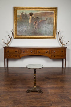 English 1880s Black and Gold Chinoiserie Guéridon Side Table with Mirrored Top