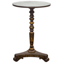 English 1880s Black and Gold Chinoiserie Guéridon Side Table with Mirrored Top