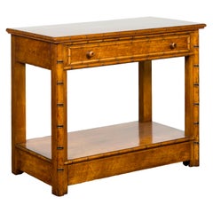 English 1880s Burl Walnut Faux Bamboo Table with Ebonized Accents and Drawer