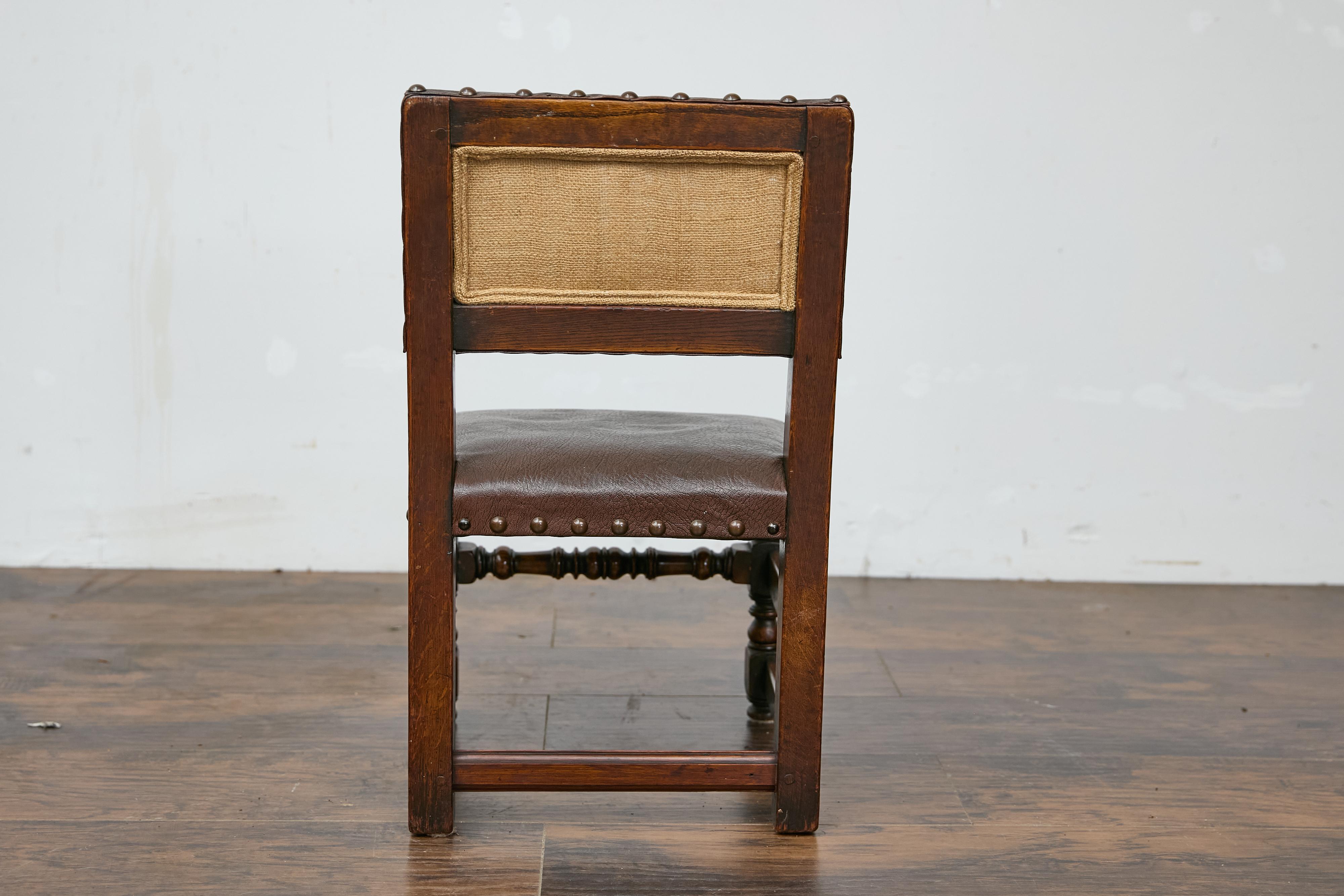 English 1880s Child's Chair with Turned Legs and Oil Cloth Upholstery For Sale 5