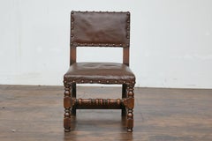 English 1880s Child's Chair with Turned Legs and Oil Cloth Upholstery
