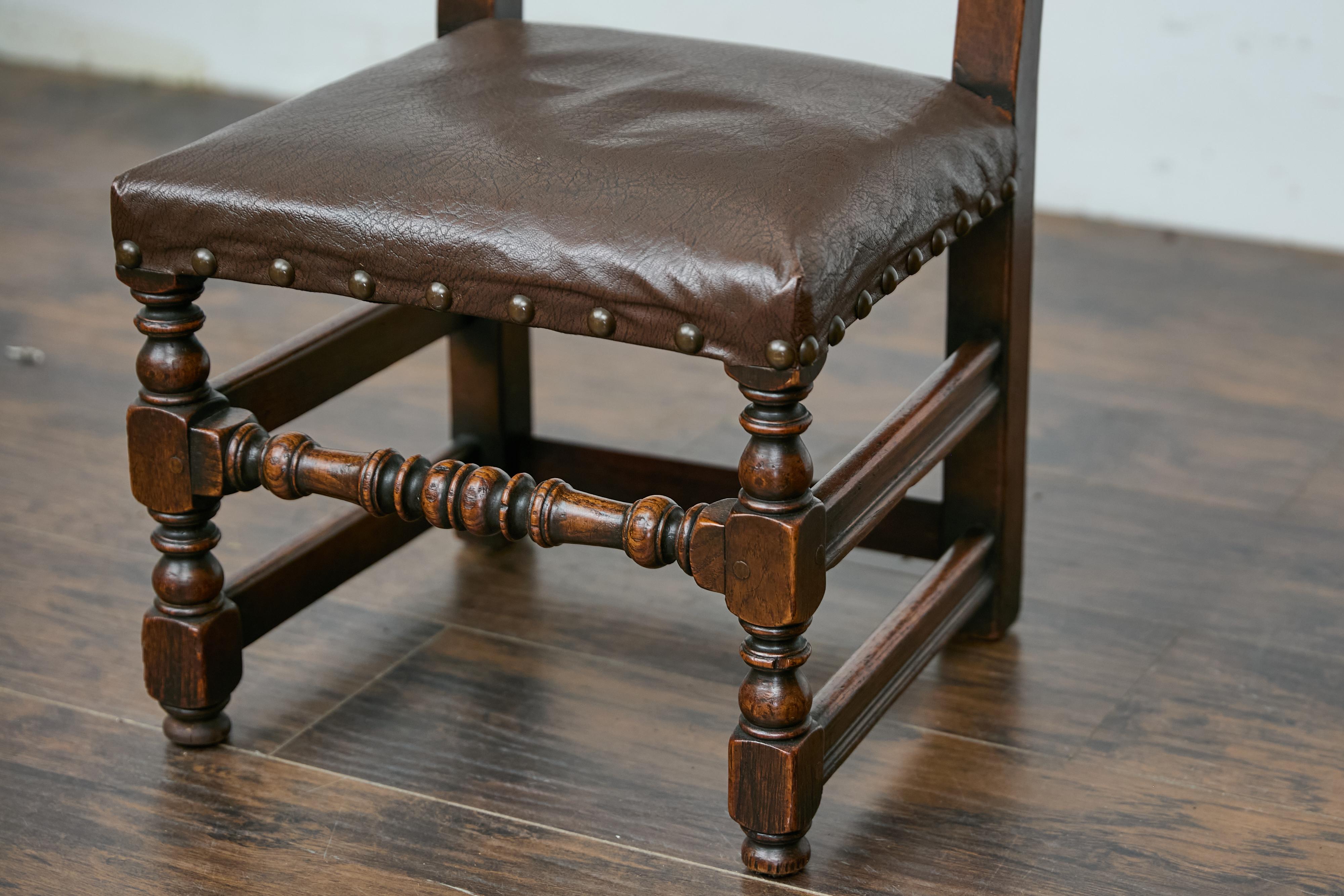 19th Century English 1880s Child's Chair with Turned Legs and Oil Cloth Upholstery For Sale