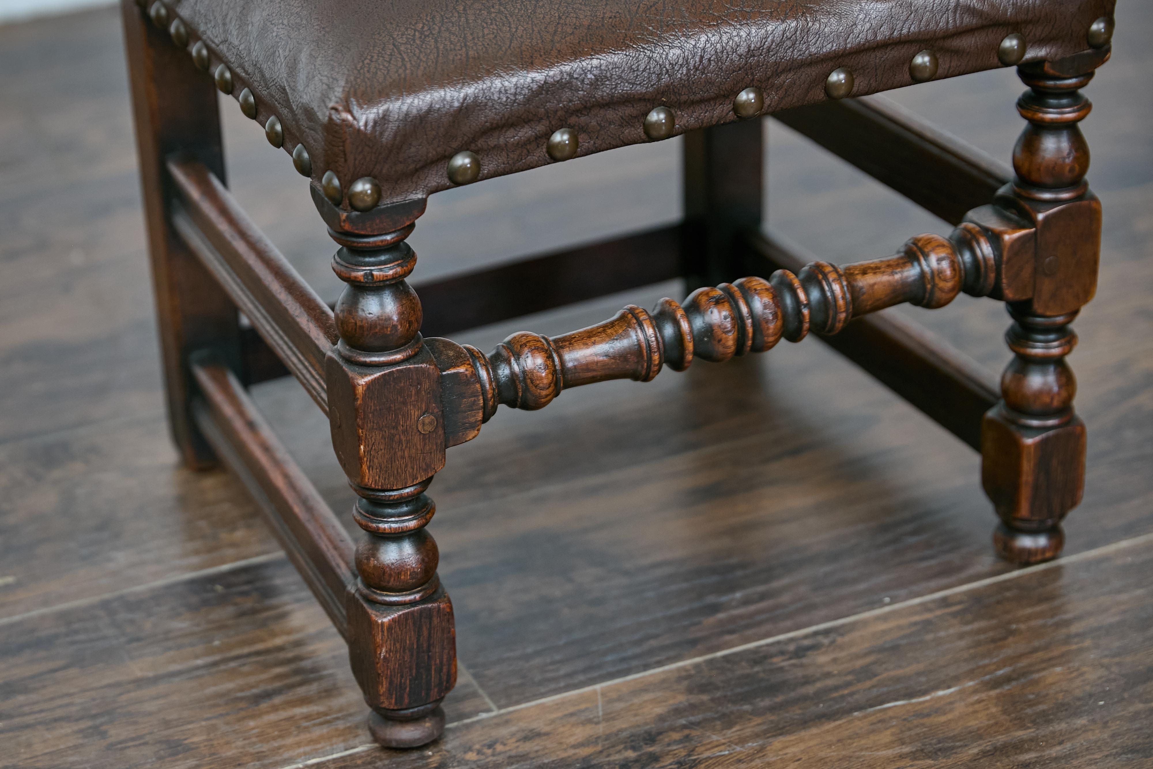 Brass English 1880s Child's Chair with Turned Legs and Oil Cloth Upholstery For Sale
