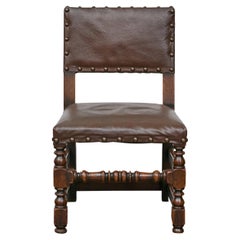 English 1880s Child's Chair with Turned Legs and Oil Cloth Upholstery