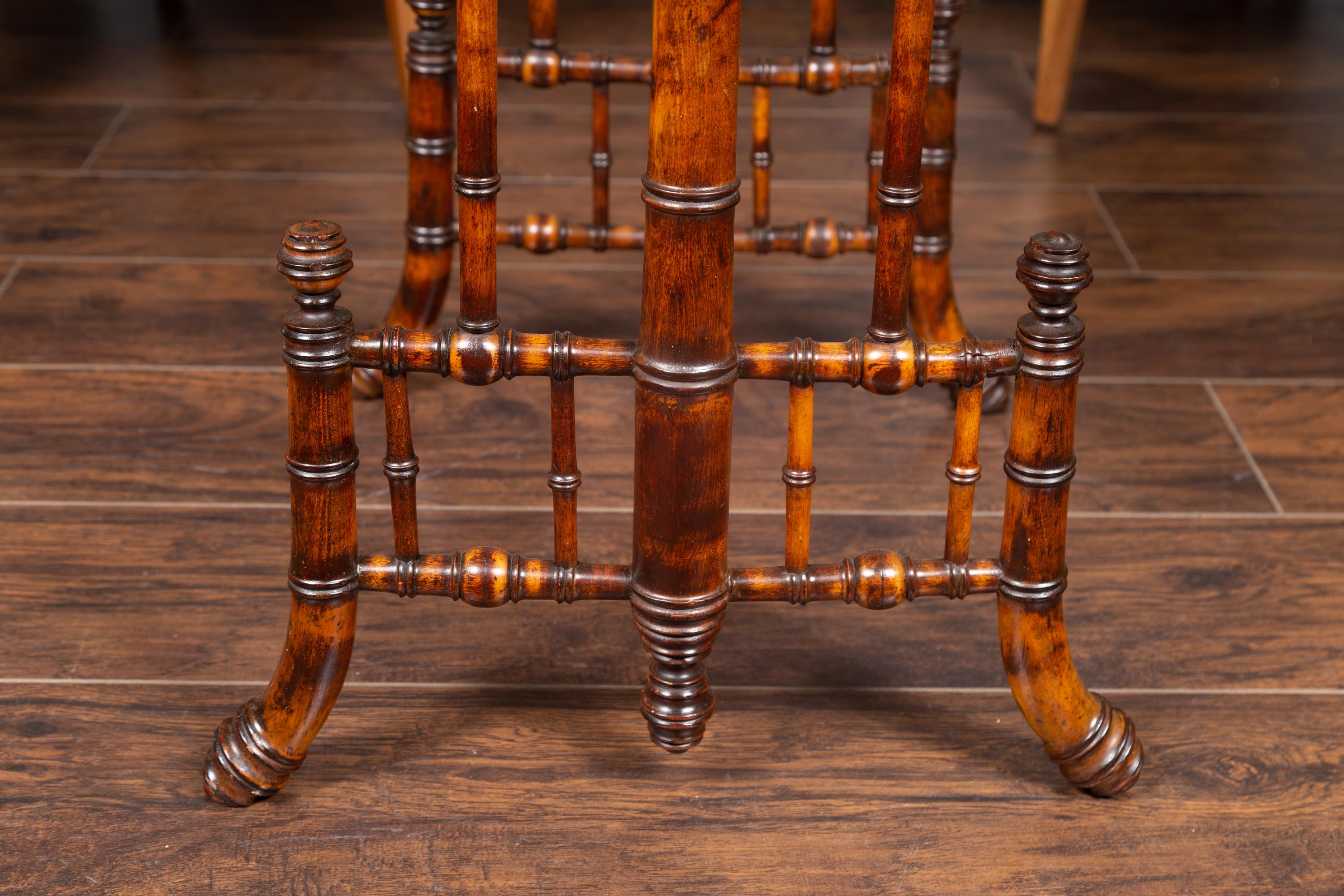 English 1880s Chinese Chippendale Style Faux Bamboo Walnut Side Table 8