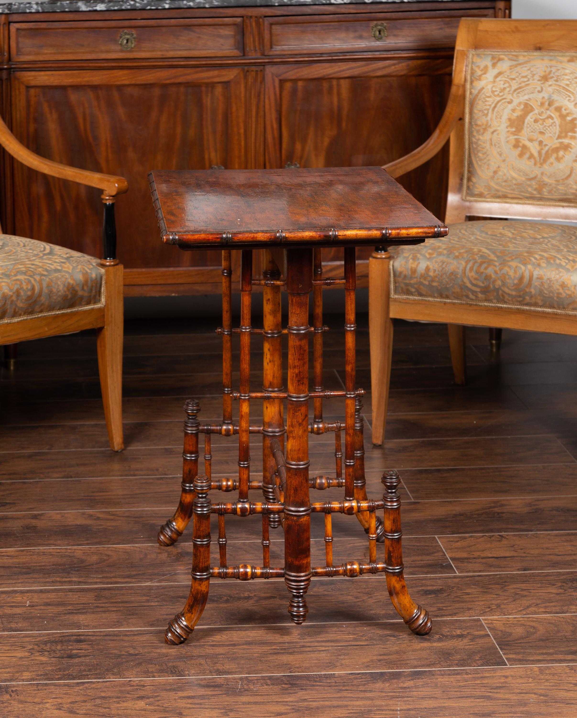 19th Century English 1880s Chinese Chippendale Style Faux Bamboo Walnut Side Table