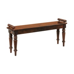 English 1880s Mahogany Hall Bench with Bobbin Armrests and Turned Legs