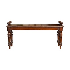 English 1880s Mahogany Hall Bench with Cylindrical Armrests and Turned Legs