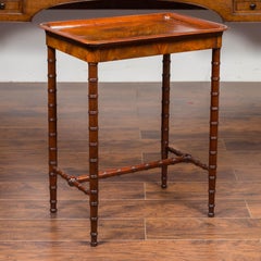 English 1880s Mahogany Tray Top Side Table with Faux Bamboo Base and Drawer