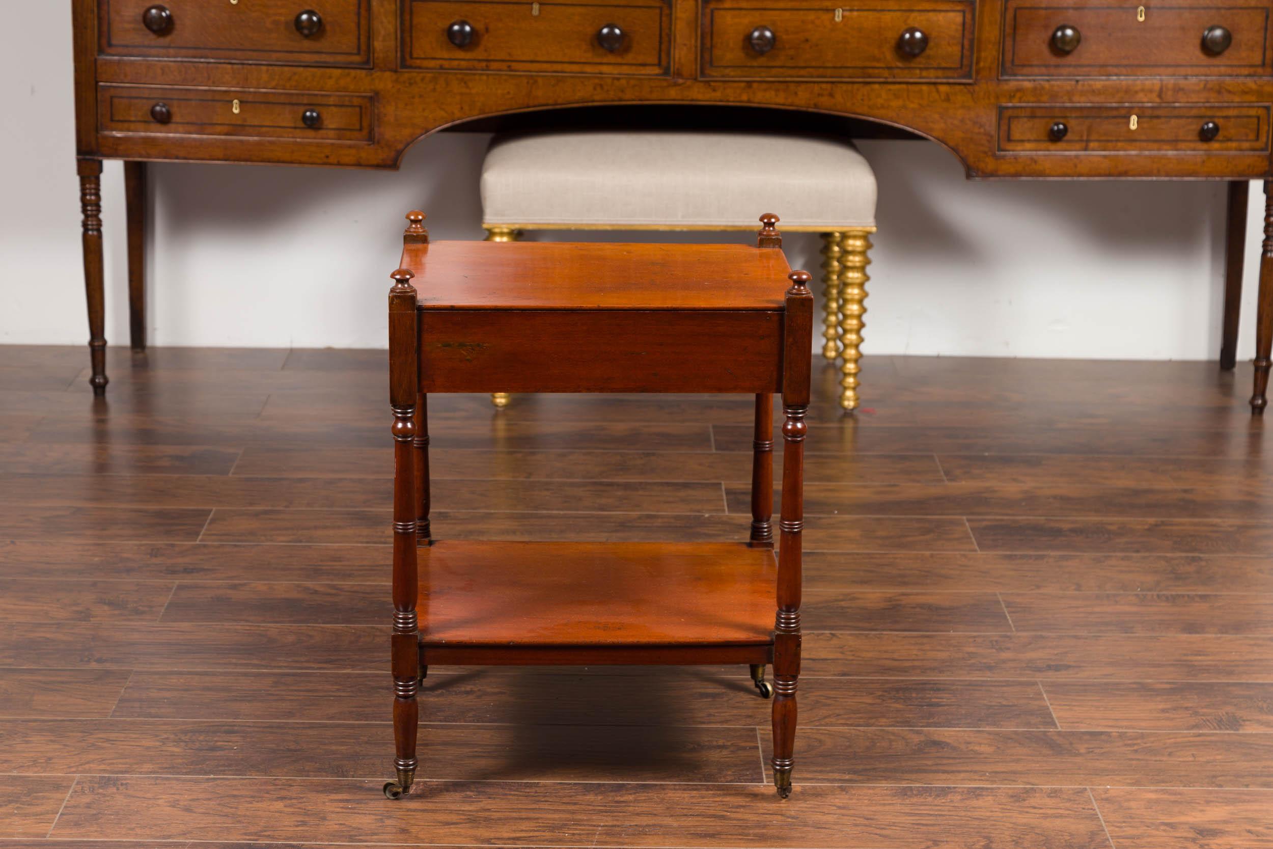English 1880s Mahogany Trolley with Single Drawer, Lower Shelf and Casters 4
