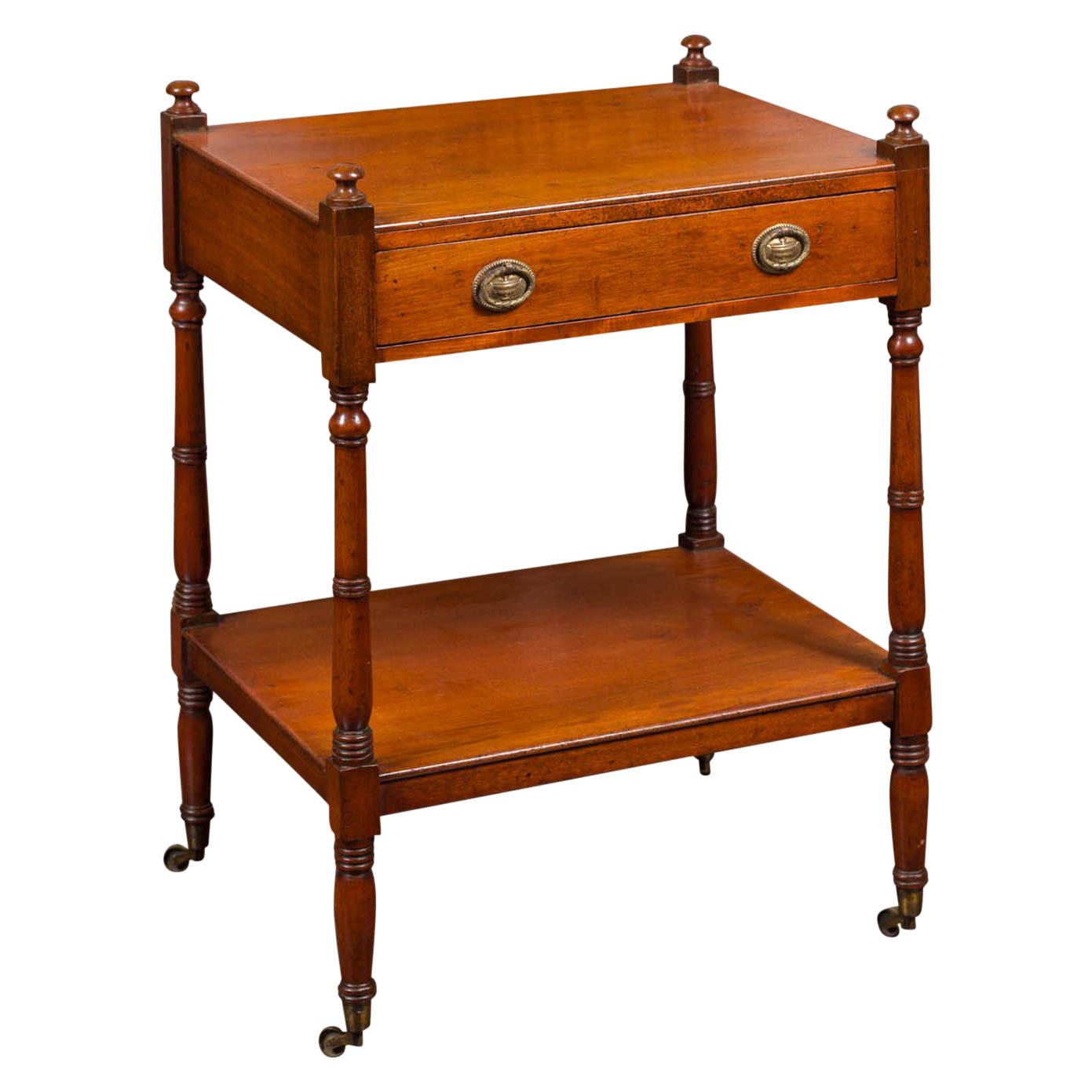 English 1880s Mahogany Trolley with Single Drawer, Lower Shelf and Casters