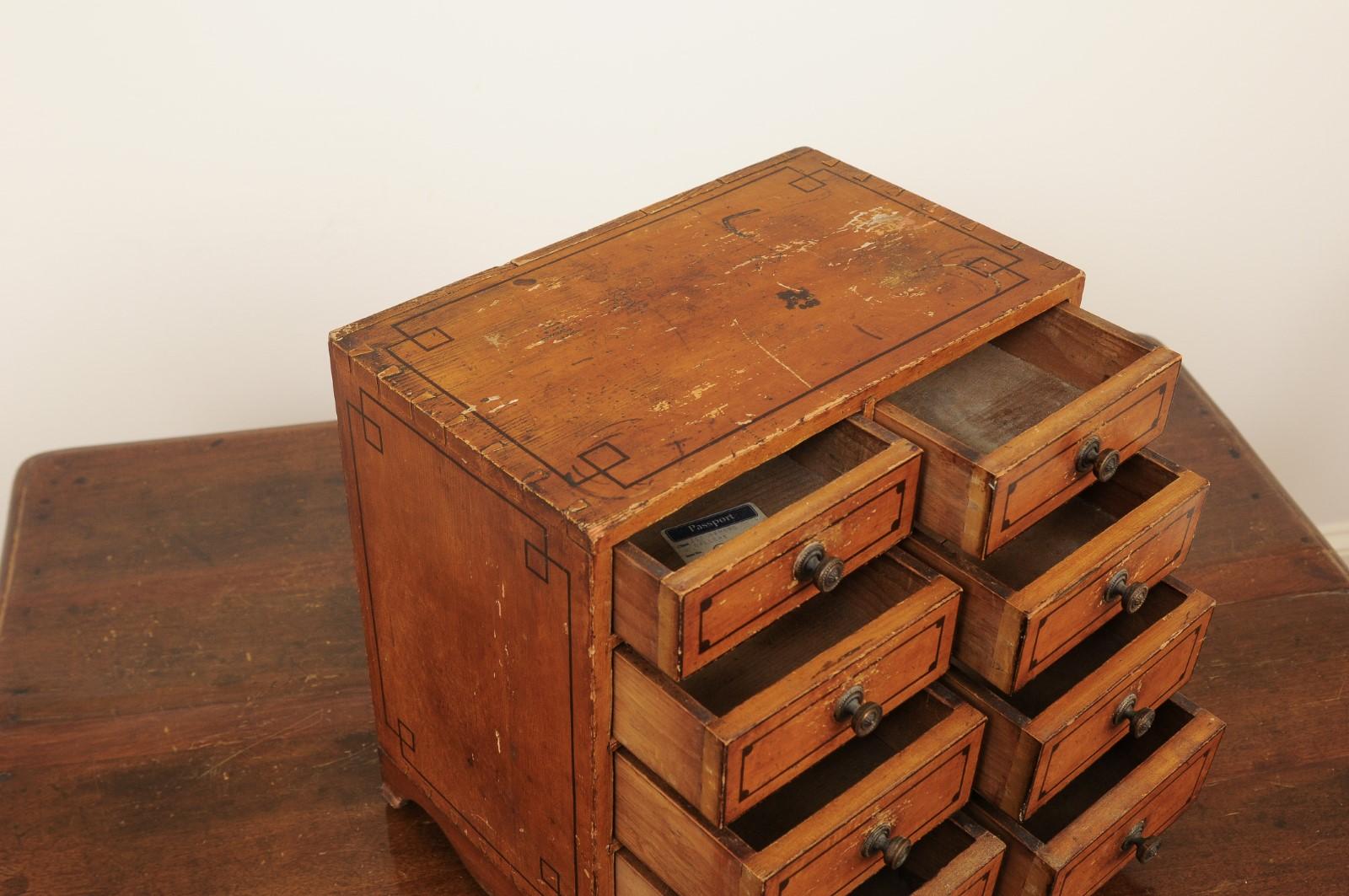 English 1880s Miniature Tabletop Chest with Eight Drawers and Valanced Skirt In Good Condition In Atlanta, GA