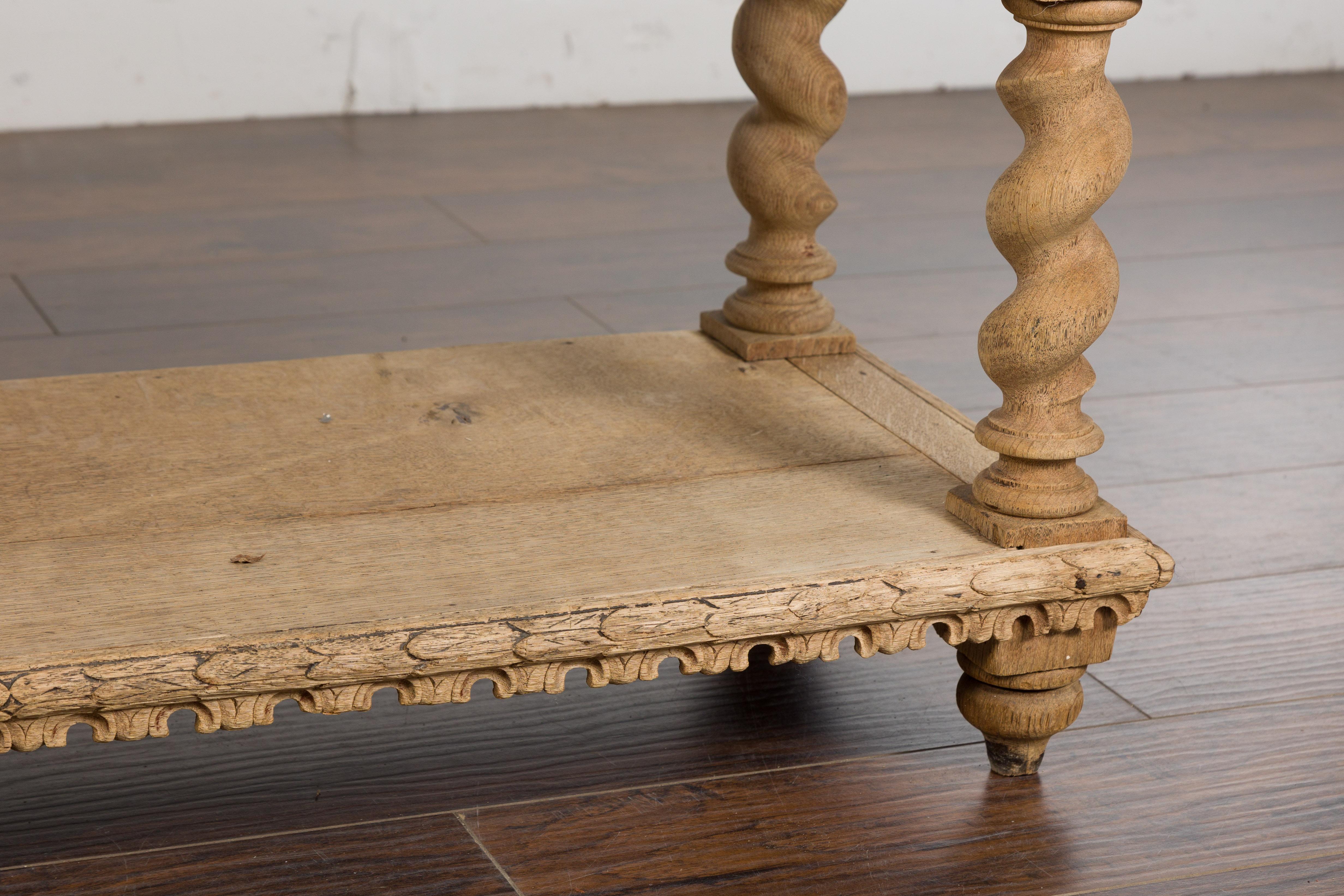 English 1880s Oak Barley Twist Console Table with Two Foliage Carved Drawers For Sale 9